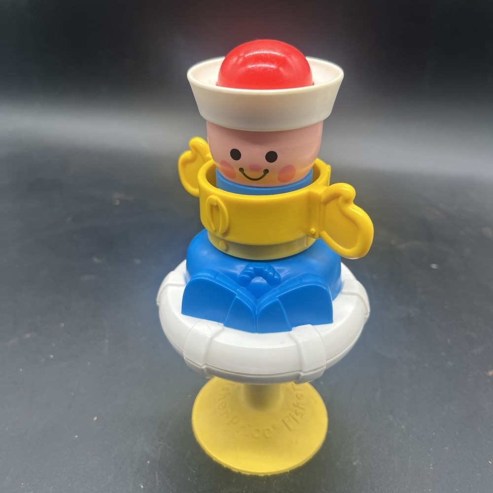 Fisher Price Sailor Baby Rattle Suction High Chair Squeak Toy Vintage 1984 - Picture 9 of 16